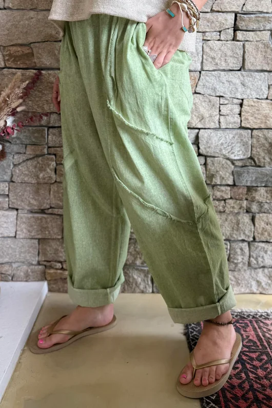 Rustic Nature Linen Blend Barrel Pant Washed Lawn